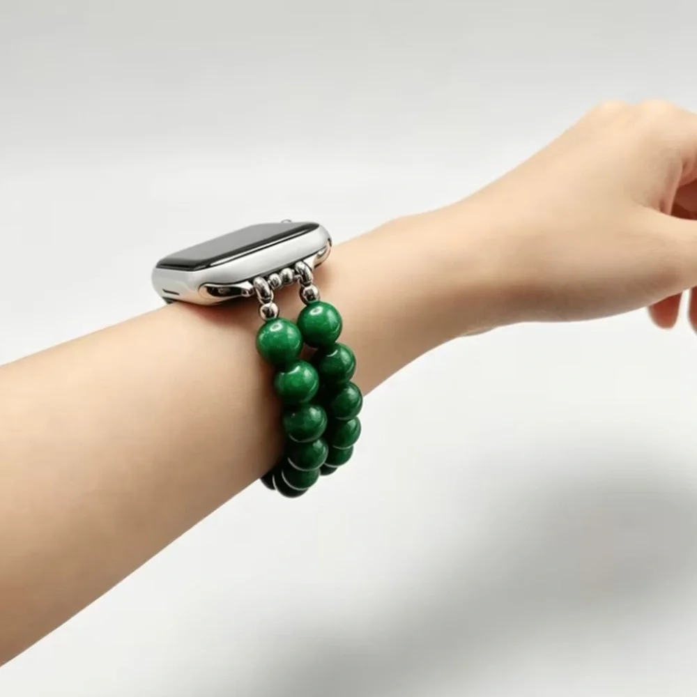Green chalcedony Beaded Watch Bracelet Band for Smartwatch